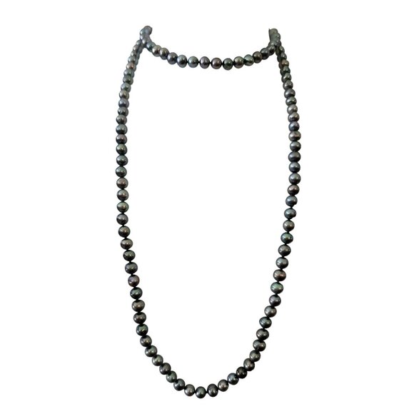 14K Yellow Gold Clasp Gray Peacock Fresh Water Knotted Pearls Strand 27"L, E864 - Picture 3 of 10